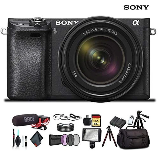 Alt view image 6 of 6 - Sony Alpha a6300 Mirrorless Camera with 18-135mm Lens Black ILCE-6300M/B With Soft Bag, Lens Filters, Battery, Rode Mic, LED Light, 64GB Memory Card, Sling Soft Bag, Plus Essential Accessories