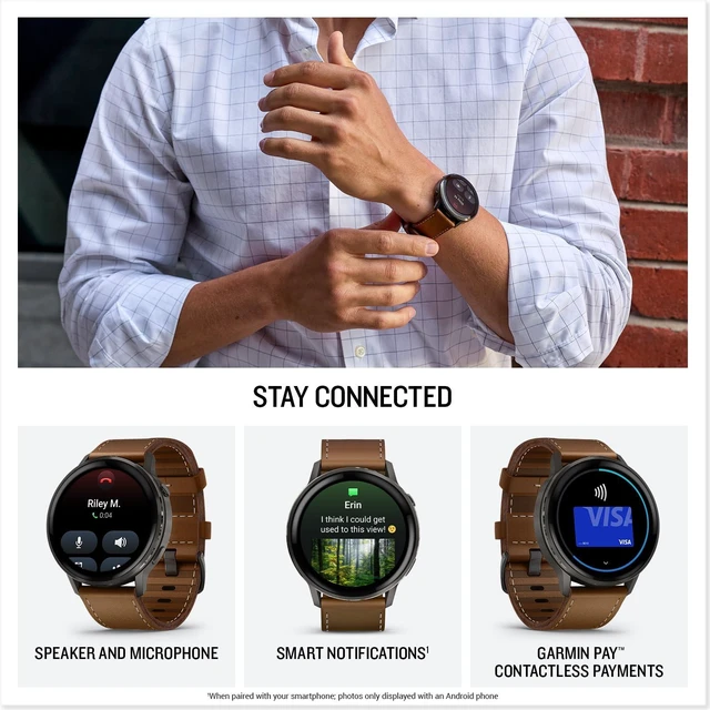 Alt view image 5 of 6 - Garmin Venu® 4, 45mm, Advanced Health and Fitness GPS Smartwatch, Bright and Colorful Display, Built-in Flashlight, 12 Days of Battery Life, Slate with Black Silicone Band/Brown Leather Band