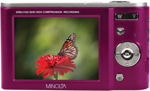 Alt view image 5 of 6 - Minolta MND20 44 MP / 2.7K Ultra HD Digital Camera (Magenta)