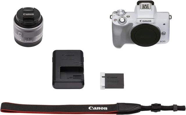Alt view image 7 of 7 - Canon EOS M50 Mark II + EF-M 15-45mm is STM Kit White