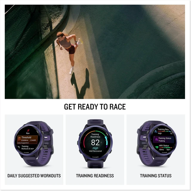 Alt view image 4 of 5 - Garmin® Forerunner® 570, 47mm, Advanced GPS Running and Triathlon Smartwatch, AMOLED Display, Training and Recovery Features, Indigo Aluminum with Translucent Imperial Purple/Indigo Band