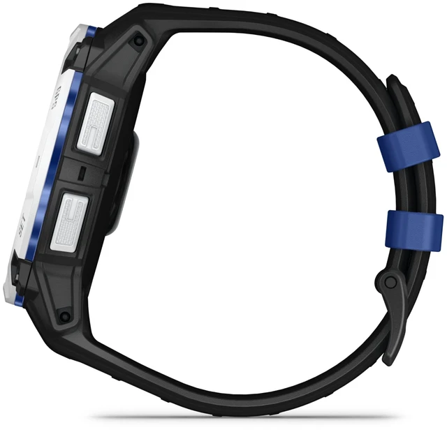 Alt view image 5 of 5 - Garmin Instinct® 3 - 50 mm, Solar, Rugged Outdoor GPS Smartwatch, Built-in Flashlight, Supernova Collection Limited Edition Color, Whitestone with Black/Bolt Blue Silicone Band