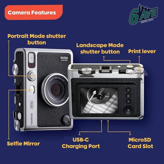 Alt view image 7 of 7 - Fujifilm Instax Mini EVO Instant Film Camera (Brown) with 60 Films + 32GB Card