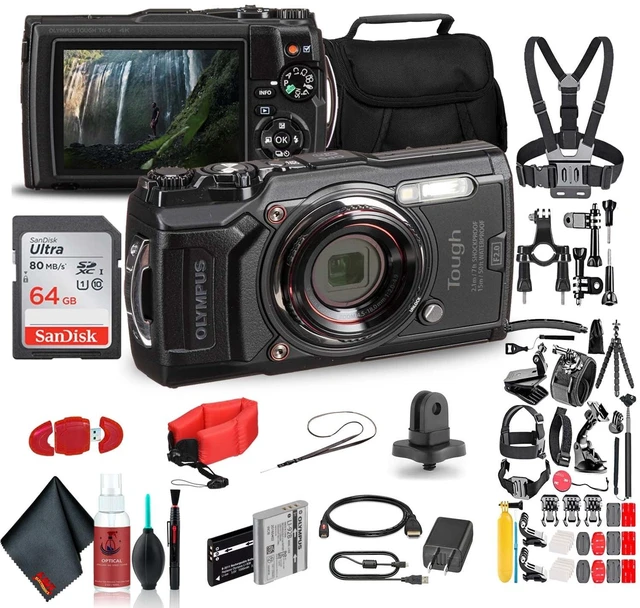 Alt view image 4 of 4 - Olympus Tough TG-6 Waterproof Camera (Black) - Action Bundle - With 50 Piece Accessory Kit + Extra Battery + Float Strap + Sandisk 64GB Ultra Memory Card + Padded Case + More