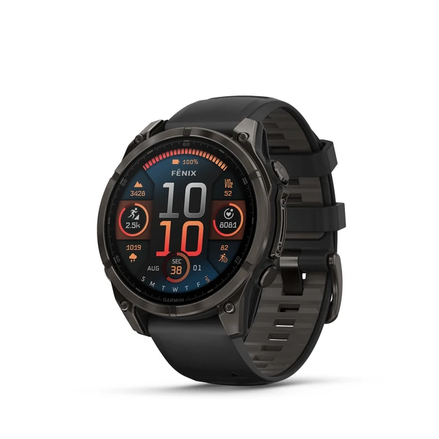 Alt view image 6 of 6 - Garmin fnix® 8, 47 mm, AMOLED, Sapphire, Carbon Gray DLC Titanium with Black/Pebble Gray Silicone Band