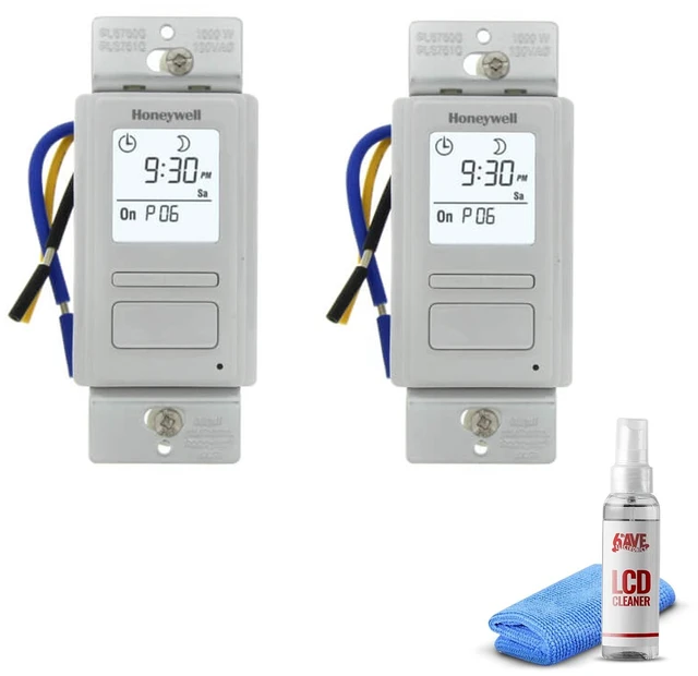 Alt view image 5 of 5 - 2-Pack Honeywell Timer Switch with Sunrise Sunset Single or 3 Way + LCD Cleaner