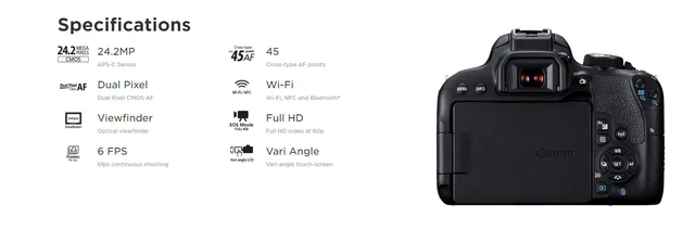Alt view image 5 of 6 - Canon EOS 800D / Rebel T7i DSLR Camera w 18-55mm Lens + Creative Filter Set, EOS Camera Bag + (International Version)