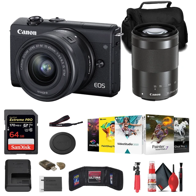 Alt view image 7 of 7 - Canon EOS M200 Mirrorless Camera with 15-45mm and 55-200mm Lenses (Black) + 64GB + More