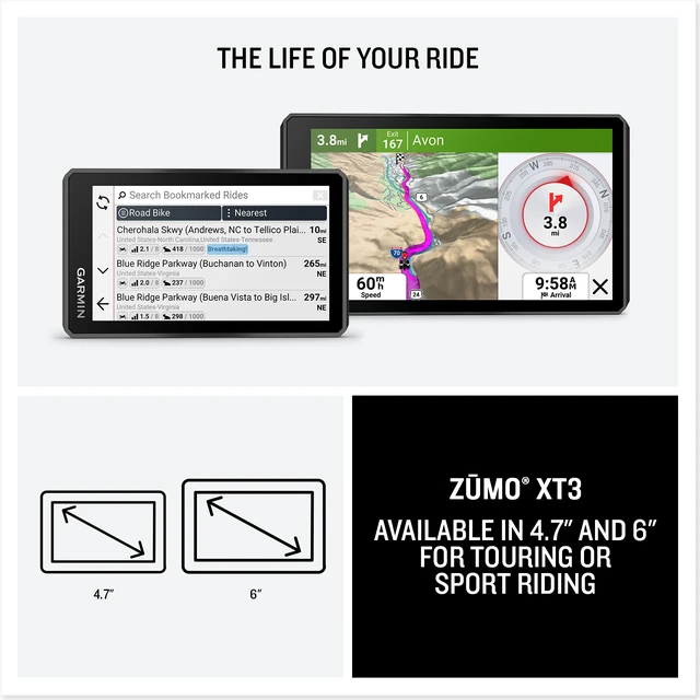 Alt view image 7 of 7 - Garmin zmo® XT3, 6 Rugged Motorcycle GPS, Lean Angles, Custom Route Planning, Adventurous Navigation, Group Rides, Garmin Performance Package Plan Option for Drag Racing Timer and Lap time Review