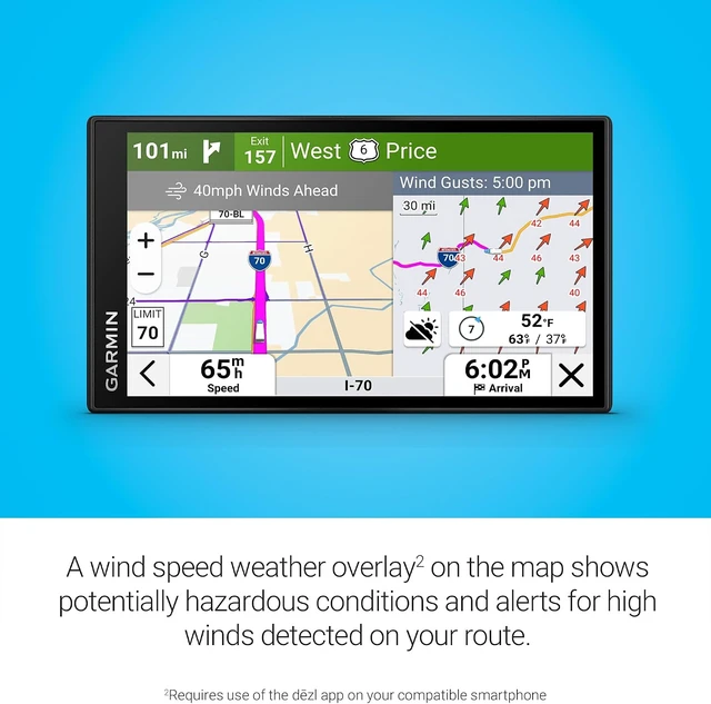 Alt view image 6 of 6 - Garmin dzl OTR620, High-Res 6 GPS Truck Navigator, Custom Truck Routing, Satellite Imagery, Wind Speed, Community-Shared Loading Docks, Truck Entrances & Parking Availability, Popular Truck Paths