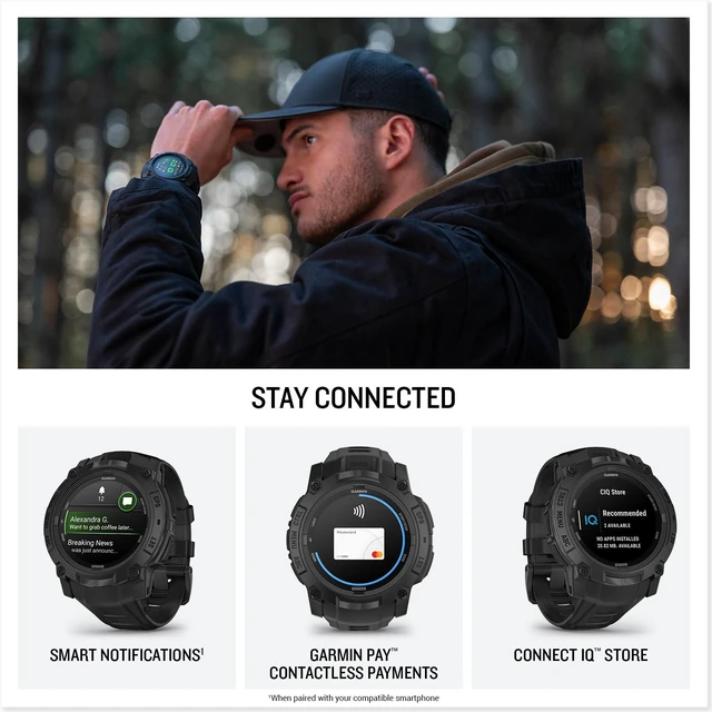 Alt view image 5 of 7 - Garmin Instinct 3, 50mm, AMOLED, Tactical Edition, Air Pro TWS Wireless EarBuds, Bundle
