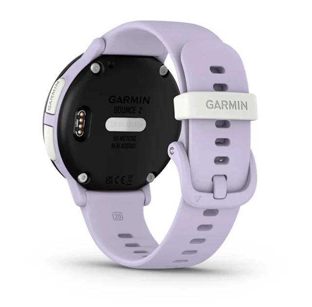 Alt view image 7 of 7 - Garmin Bounce 2, Kids Smartwatch, Light Purple, USB (USA) ADAPTERS