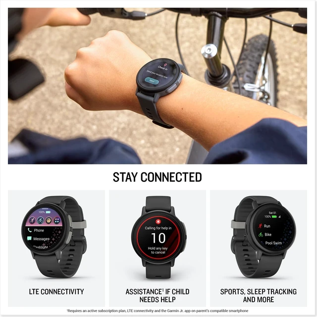 Alt view image 4 of 5 - Garmin Bounce 2, Kids Smartwatch with Calling, Messaging and Location Tracking Features, Slate Gray
