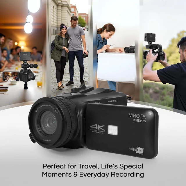 Alt view image 2 of 6 - Minolta MN4KPRO 4K60FPS Ultra HD / 64 MP Autofocus Pro Camcorder Kit w/WiFi