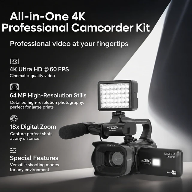 Alt view image 4 of 6 - Minolta MN4KPRO 4K60FPS Ultra HD / 64 MP Autofocus Pro Camcorder Kit w/WiFi