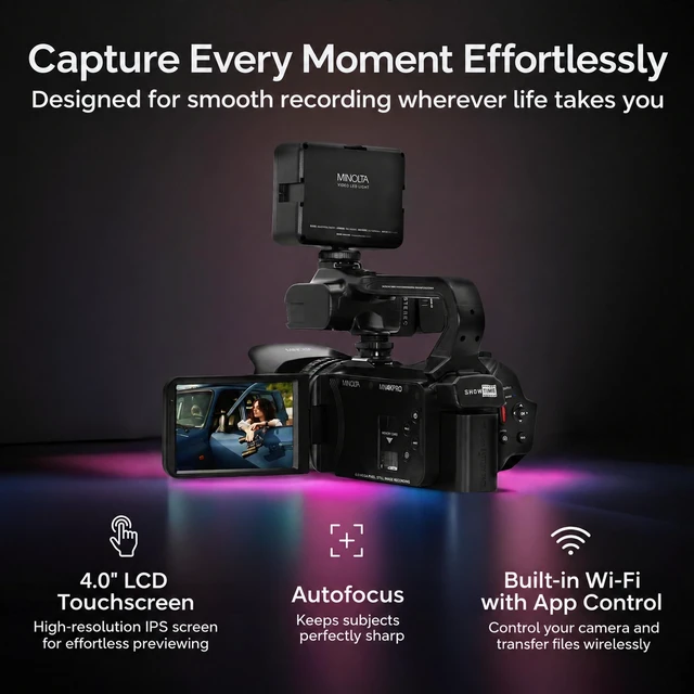 Alt view image 6 of 6 - Minolta MN4KPRO 4K60FPS Ultra HD / 64 MP Autofocus Pro Camcorder Kit w/WiFi