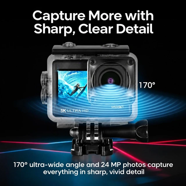 Alt view image 2 of 12 - Minolta MNX5K1 5K Ultra HD, 24 MP Action Camera Kit with Waterproof Case