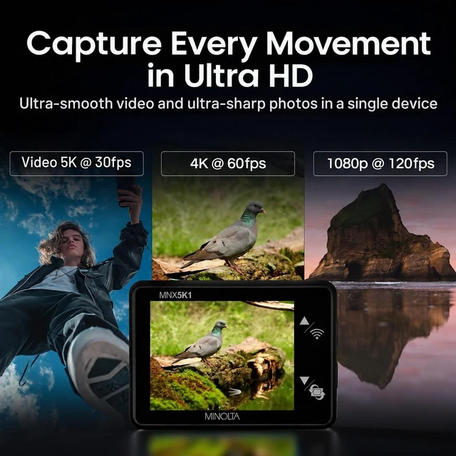 Alt view image 5 of 12 - Minolta MNX5K1 5K Ultra HD, 24 MP Action Camera Kit with Waterproof Case