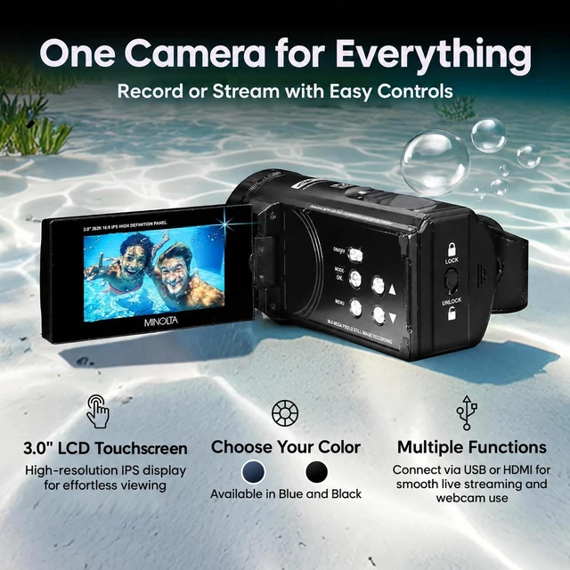 Alt view image 5 of 13 - Minolta MN4K300WP 4K Ultra HD / 56 MP Waterproof Camcorder - Black