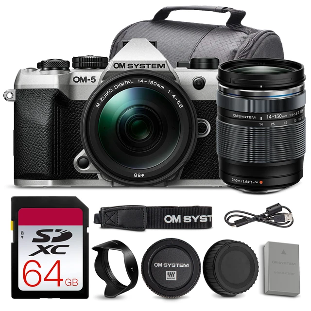 Main image of OM SYSTEM OM-5 Mark II Mirrorless Camera w/ 14-150mm f/4-5.6 II Lens + 64GB Card + Bag