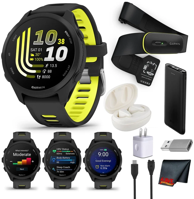 Main image of Garmin Forerunner 170 Running GPS Smart watch, Black/Amp Yellow Bundle