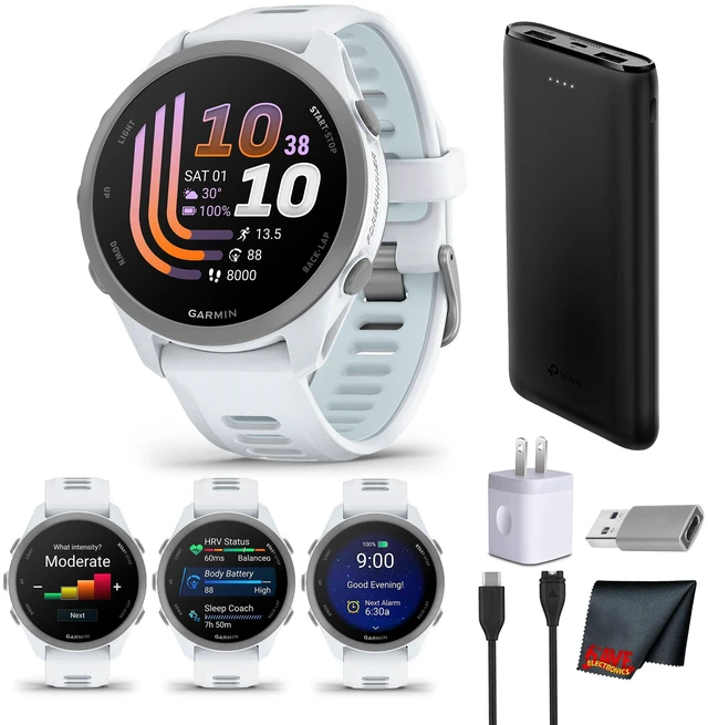Main image of Garmin Forerunner 170 GPS Running Smartwatch, Whitestone/ Cloud Blue Bundle