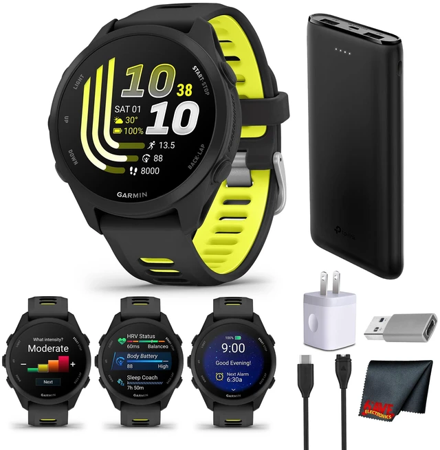 Main image of Garmin Forerunner 170 GPS Running Smartwatch, Black/Amp Yellow Bundle