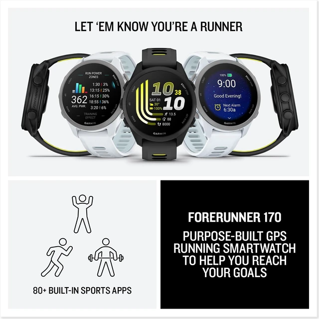 Alt view image 7 of 7 - Garmin Forerunner 170 GPS Running Smartwatch, Black/Amp Yellow Bundle