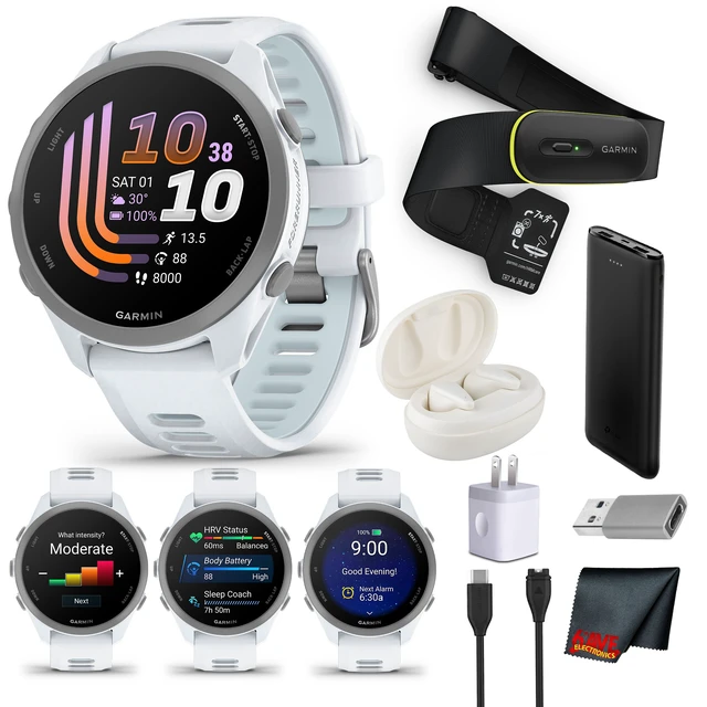Main image of Garmin Forerunner 170 Running GPS Smart watch, Whitestone/ Cloud Blue Bundle