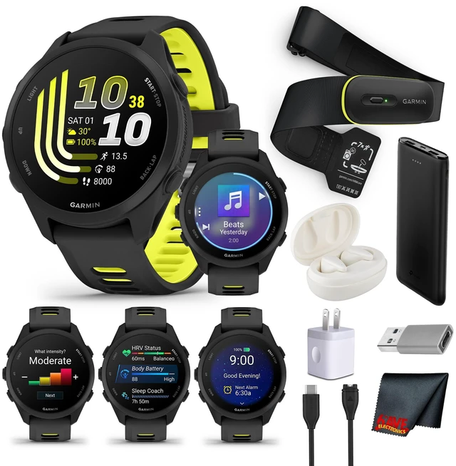 Main image of Garmin Forerunner 170 Music GPS Running Smart watch Black/Amp Yellow Bundle