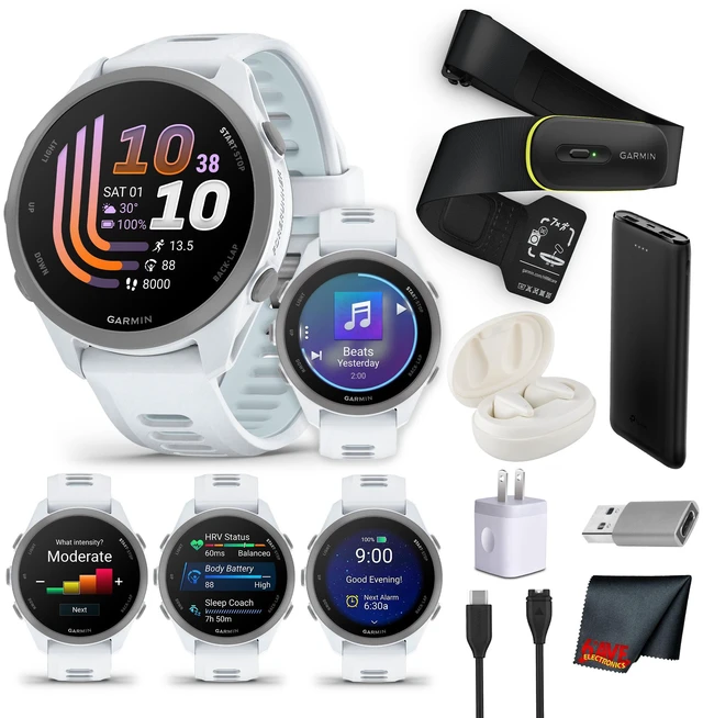 Main image of Garmin Forerunner 170 Music GPS Running Smartwatch White/ Cloud Blue Bundle