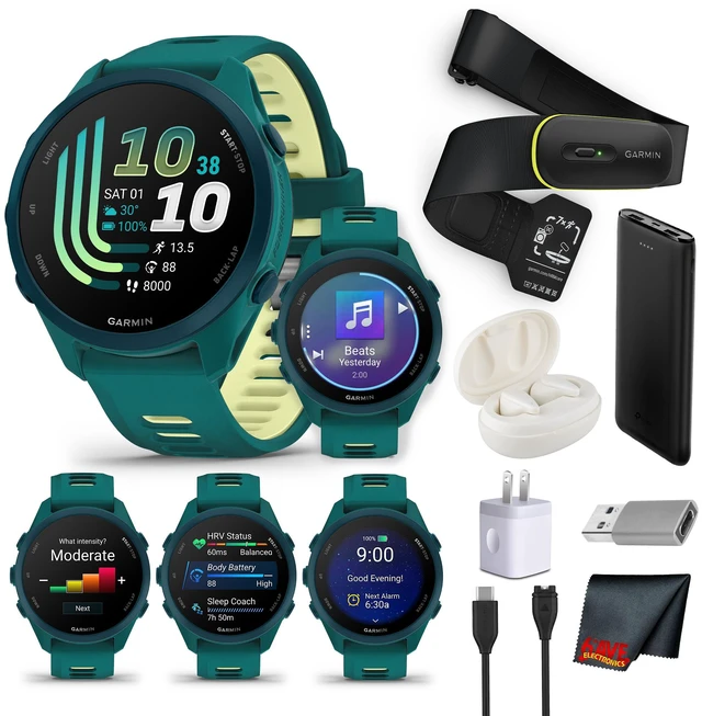 Main image of Garmin Forerunner 170 Music GPS Running Smar twatch Green/Lavender Bundle