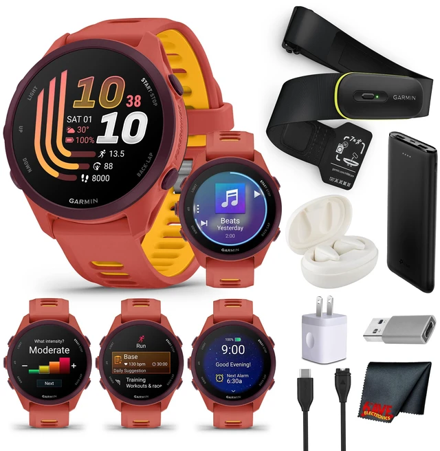 Main image of Garmin Forerunner 170 Music GPS Running Smart watch Red Pink/Mango Bundle