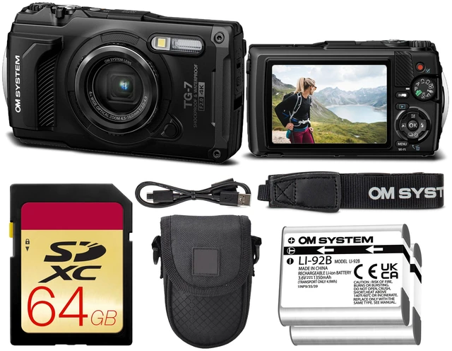 Main image of OM SYSTEM Tough TG-7 Digital Camera Bundle (Black) + 64GB Card + Case + Battery