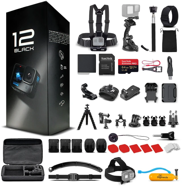 Main image of GoPro HERO12 - Waterproof Action Camera + 64GB Card and 50 Piece Accessory Kit