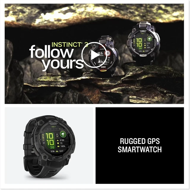 Alt view image 2 of 7 - Garmin Instinct® 3 45mm, AMOLED Display, Rugged Outdoor GPS Smartwatch, Metal-Reinforced Bezel, Built-in Flashlight, Up to 18 Days of Battery Life, Black