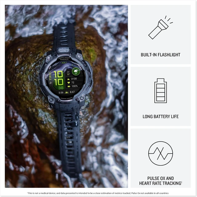 Alt view image 4 of 7 - Garmin Instinct® 3 45mm, AMOLED Display, Rugged Outdoor GPS Smartwatch, Metal-Reinforced Bezel, Built-in Flashlight, Up to 18 Days of Battery Life, Black