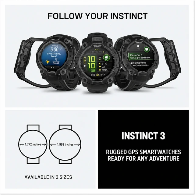 Alt view image 5 of 7 - Garmin Instinct® 3 45mm, AMOLED Display, Rugged Outdoor GPS Smartwatch, Metal-Reinforced Bezel, Built-in Flashlight, Up to 18 Days of Battery Life, Black