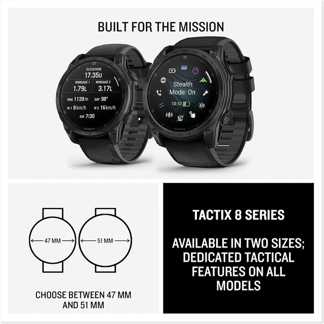 Alt view image 2 of 7 - Garmin tactix® 8 47mm, AMOLED Display, Premium Tactical GPS Smartwatch, Includes Applied Ballistics Ultralight Solver