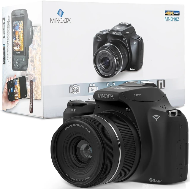 Alt view image 3 of 14 - Minolta 64 Mega Pixels Auto Focus Digital Camera with 10x Optical Zoom, 4K Ultra HD Video and Macro Shooting, Black