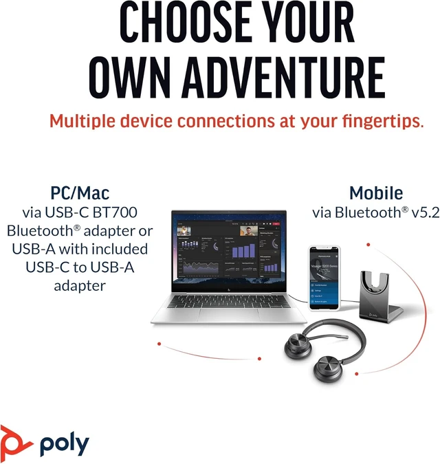 Alt view image 5 of 6 - Poly Voyager 4320 Bluetooth Stereo Headset (Microsoft Teams Certified) Bundle