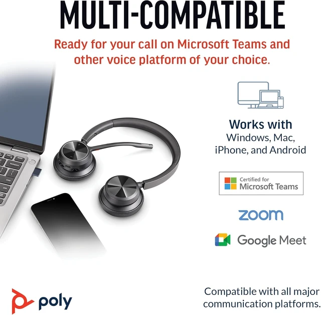Alt view image 6 of 6 - Poly Voyager 4320 Bluetooth Stereo Headset (Microsoft Teams Certified) Bundle