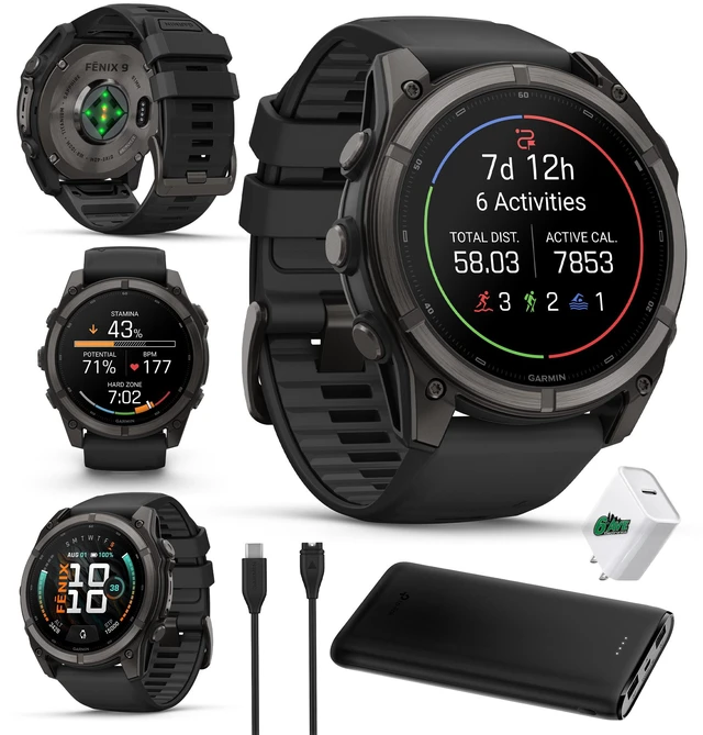 Main image of Garmin Fenix 9 51mm Carbon Gray DLC Titanium GPS Smartwatch Bundle