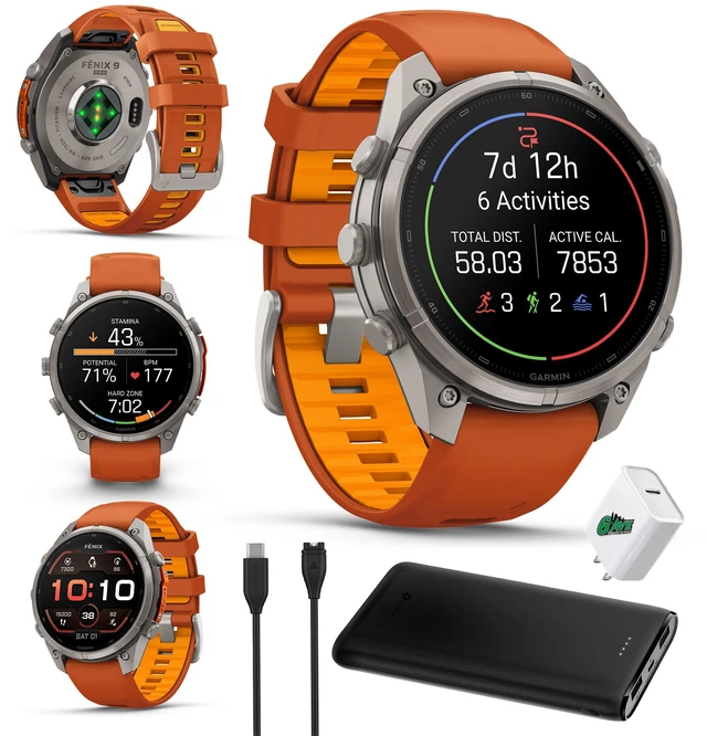 Main image of Garmin Fenix 9 Pro 47mm Titanium GPS Multisport Smartwatch Orange Bundle