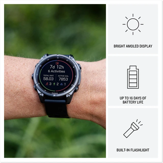 Alt view image 4 of 7 - Garmin Fenix 9 Pro 47mm Titanium GPS Multisport Smartwatch Orange Bundle