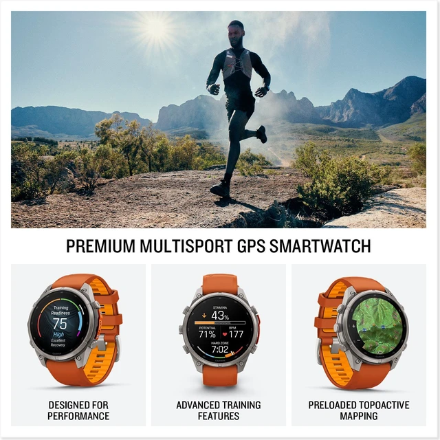 Alt view image 3 of 7 - Garmin Fenix 9 Pro 47mm Titanium GPS Multisport Smartwatch Orange Bundle
