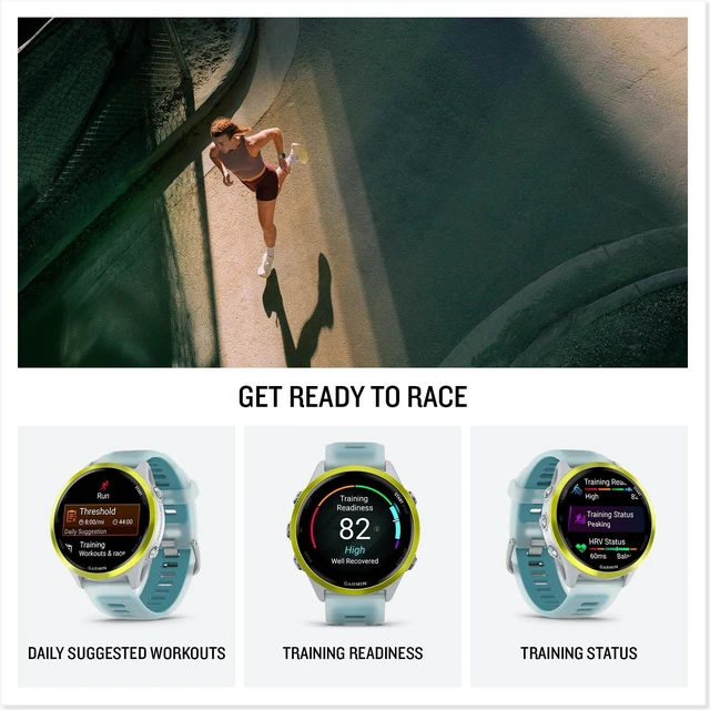 Alt view image 4 of 5 - Garmin® Forerunner® 570, 47mm, Advanced GPS Running and Triathlon Smartwatch, AMOLED Display, Training and Recovery Features, Amp Yellow Aluminum with Translucent Whitestone/Turquoise Band