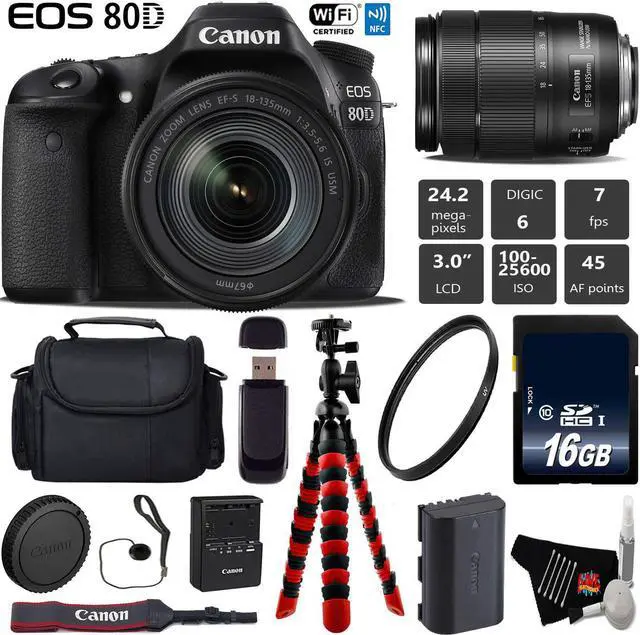 Main image of Canon EOS 80D DSLR Camera with 18-135mm is STM Lens + Professional Case + Flexible Tripod + UV Protection Filter + Card Reader - Intl Model
