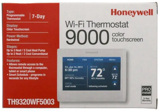 Alt view image 7 of 20 - Honeywell TH9320WF5003 Wi-Fi 9000 Color Touchscreen Programmable Wi-Fi Thermostat (3H/2C)