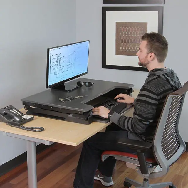 Alt view image 4 of 20 - Ergotron 33-406-085 WorkFit-TL, Sit-Stand Desktop Workstation (Black with grey surface)